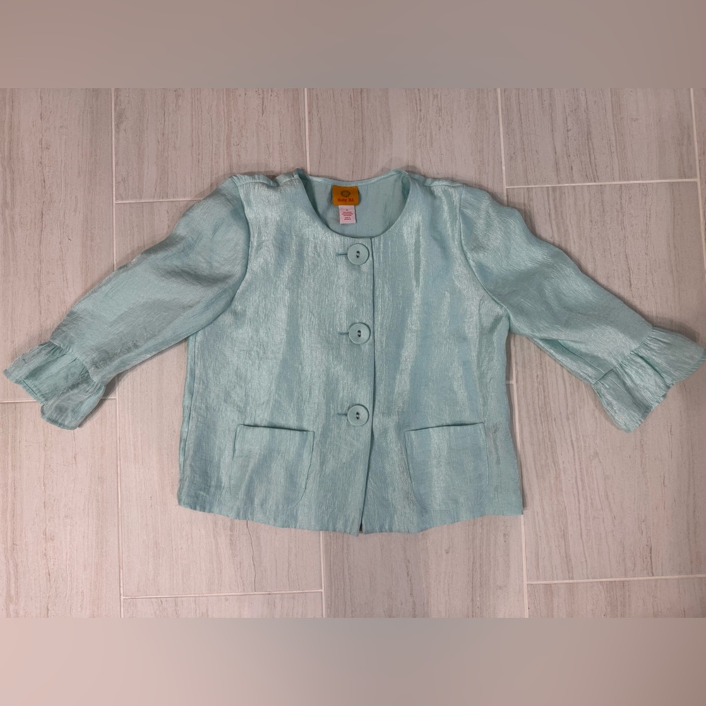 Ruby Rd. Vintage 60’s Power Blue Crop Jacket with Ruffle Sleeves Size: 8